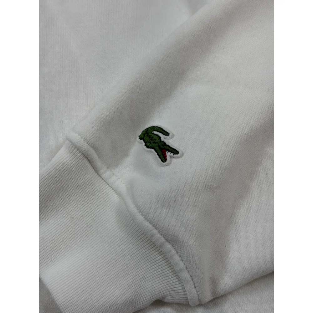 Lacoste Mens White Graphic Logo Crewneck Sweatshirt Green Crocodile Size S